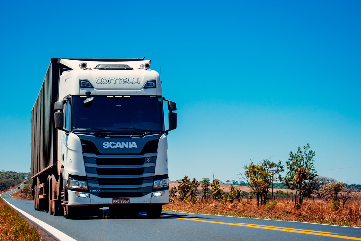 FreightLine prime mover on the Eyre Highway at dusk